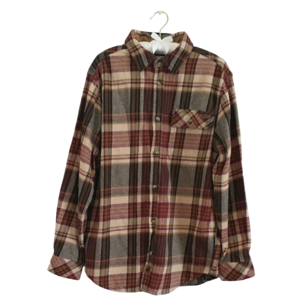 Legendary Whitetails Men's Plaid Button-Down Shirt- Red, Brown, and Gray. Size M